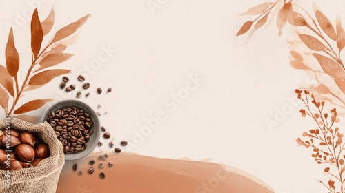 Coffee beans & nuts, pastel background