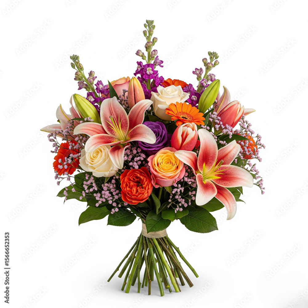 Obraz premium Vibrant Spring Flower Bouquet Lilies, Roses, and Tulips
