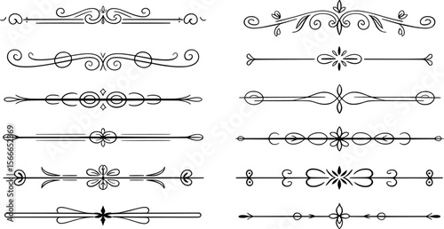 Elegant Decorative Divider Set, Vintage Line Borders and Flourishes Clipart.


