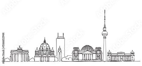 berlin city cityscape one continuous line drawing vector illustration