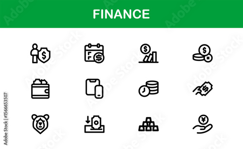 Finance Line Icon Pack – Clean, Minimal Outline Icons for Investment, Currency, Insurance, Banking, and Economic Business Operations