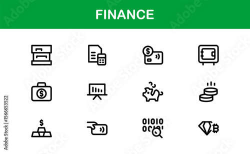 Finance Line Icon Pack – Clean, Minimal Outline Icons for Investment, Currency, Insurance, Banking, and Economic Business Operations