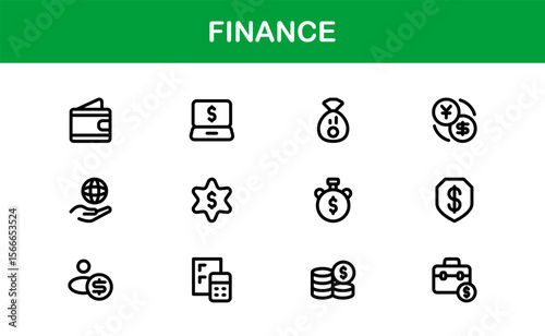 Finance Line Icon Pack – Clean, Minimal Outline Icons for Investment, Currency, Insurance, Banking, and Economic Business Operations