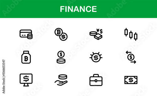Finance Line Icon Pack – Clean, Minimal Outline Icons for Investment, Currency, Insurance, Banking, and Economic Business Operations