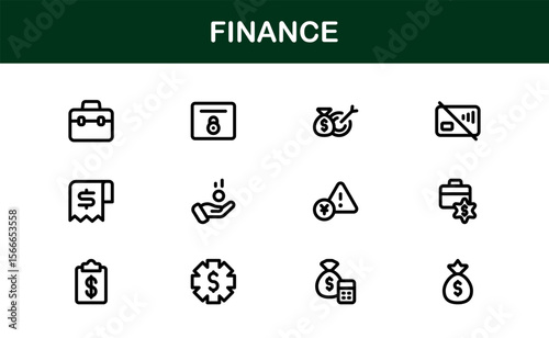 Finance Line Icon Pack – Clean, Minimal Outline Icons for Investment, Currency, Insurance, Banking, and Economic Business Operations
