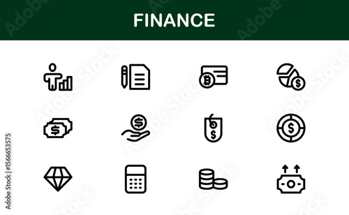 Finance Line Icon Pack – Clean, Minimal Outline Icons for Investment, Currency, Insurance, Banking, and Economic Business Operations
