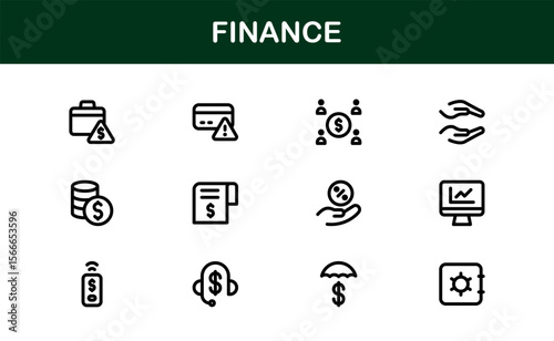 Finance Line Icon Pack – Clean, Minimal Outline Icons for Investment, Currency, Insurance, Banking, and Economic Business Operations