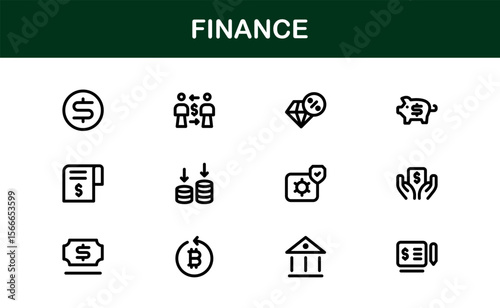 Finance Line Icon Pack – Clean, Minimal Outline Icons for Investment, Currency, Insurance, Banking, and Economic Business Operations
