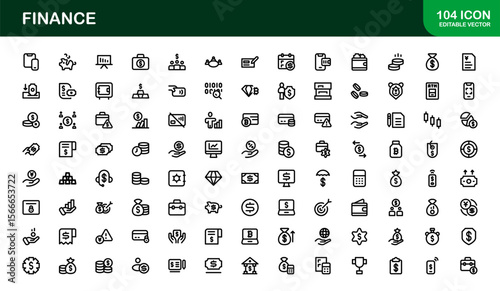 Finance Line Icon Pack – Clean, Minimal Outline Icons for Investment, Currency, Insurance, Banking, and Economic Business Operations