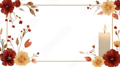 Floral frame, candle, autumnal