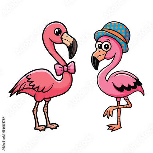 Pink flamingos with bow tie and hat bird animal