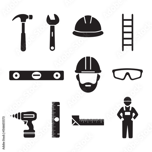 Construction worker tools and safety gear hammer wrench