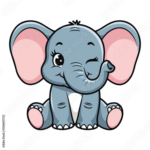 Cute baby elephant winking cartoon sitting