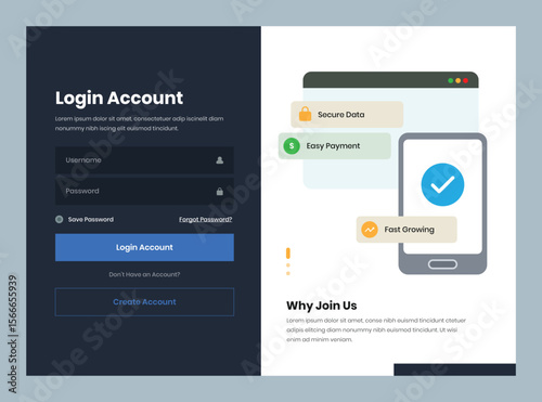 Minimalist user form for login page interface design with illustration