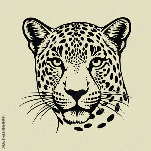 Bold Line Leopard Head Drawing with Whisker Detail