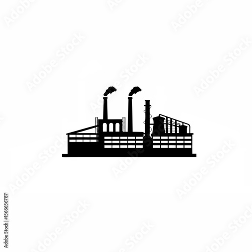 A vector of a steel factory with smoke stacks silhouette on white background