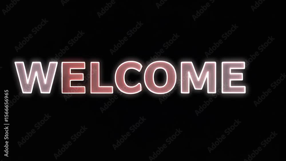 Dynamic Neon Welcome Animation: Glowing Text on Black Background.