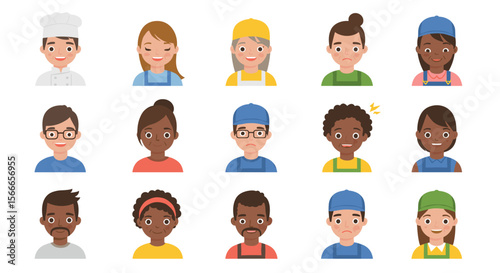 Collection of diverse cartoon avatars featuring various professions and ethnicities displayed