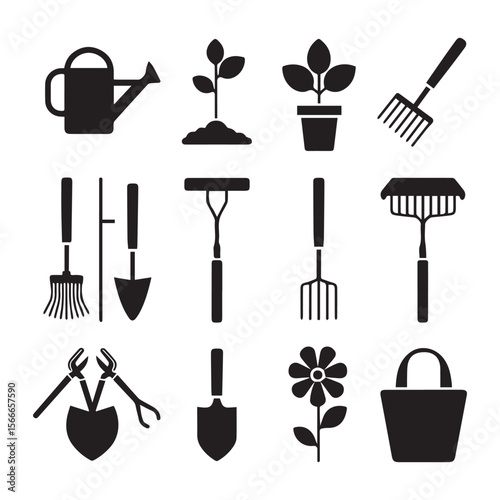 Garden tools plants and watering can plant sprout potted plant