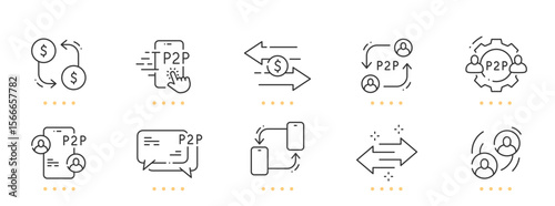 P2P, payment, transaction line icons. Editable stroke