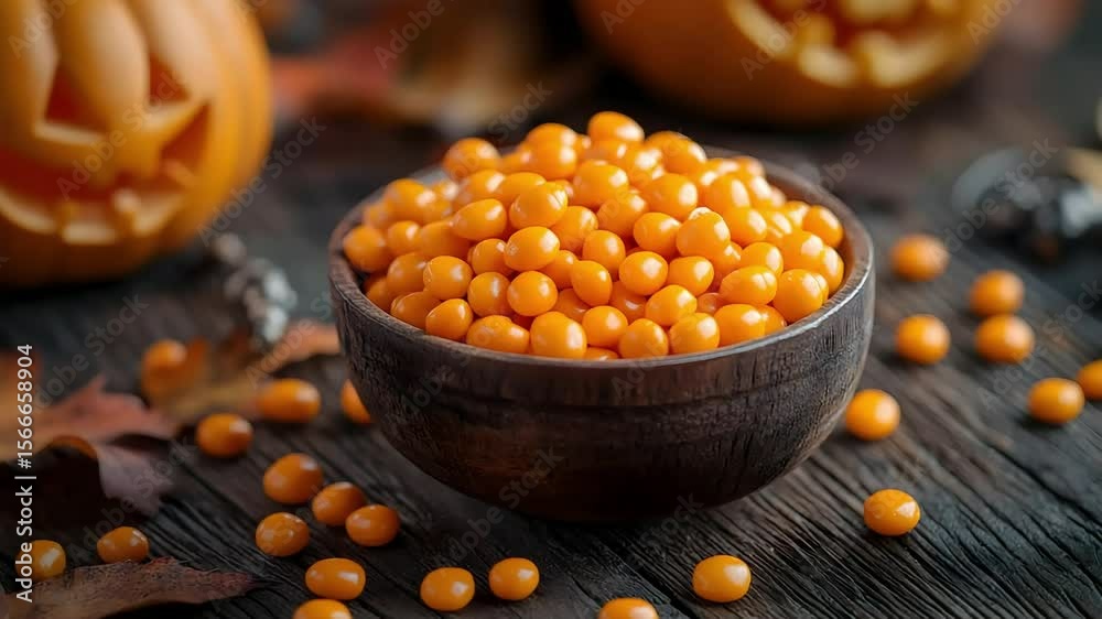 Halloween Candy Corn in Wooden Bowl