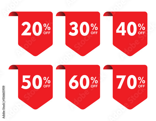 discount sticker product red tag set shopping discount label badge with 20, 30, 40, 50, 60, 70, percent off vector