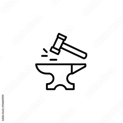 Blacksmith hammer striking anvil with sparks flying icon