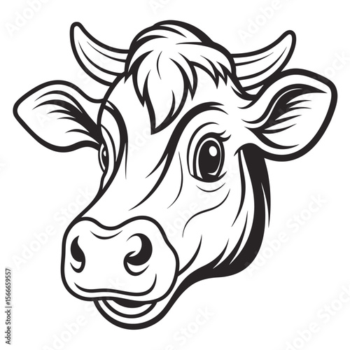 Simple Line Art Drawing of a Cow Face	