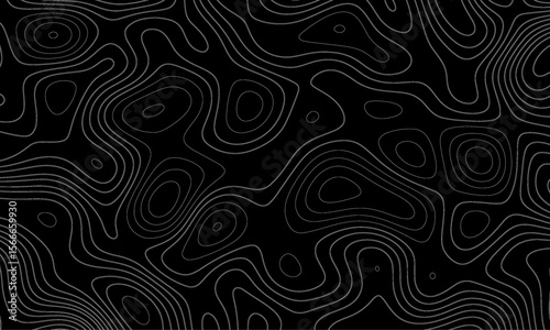 Sophisticated Dark Background with Contour Map Lines Creating an Organic and Fluid Pattern. Modern design with White background with topographic wavy pattern design. Topographic Background.