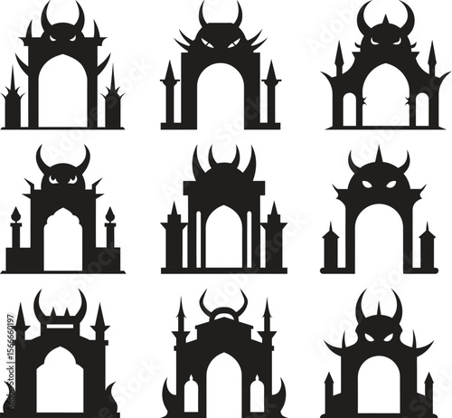 Collection of Spooky, Gothic Archways for Halloween or Fantasy Design