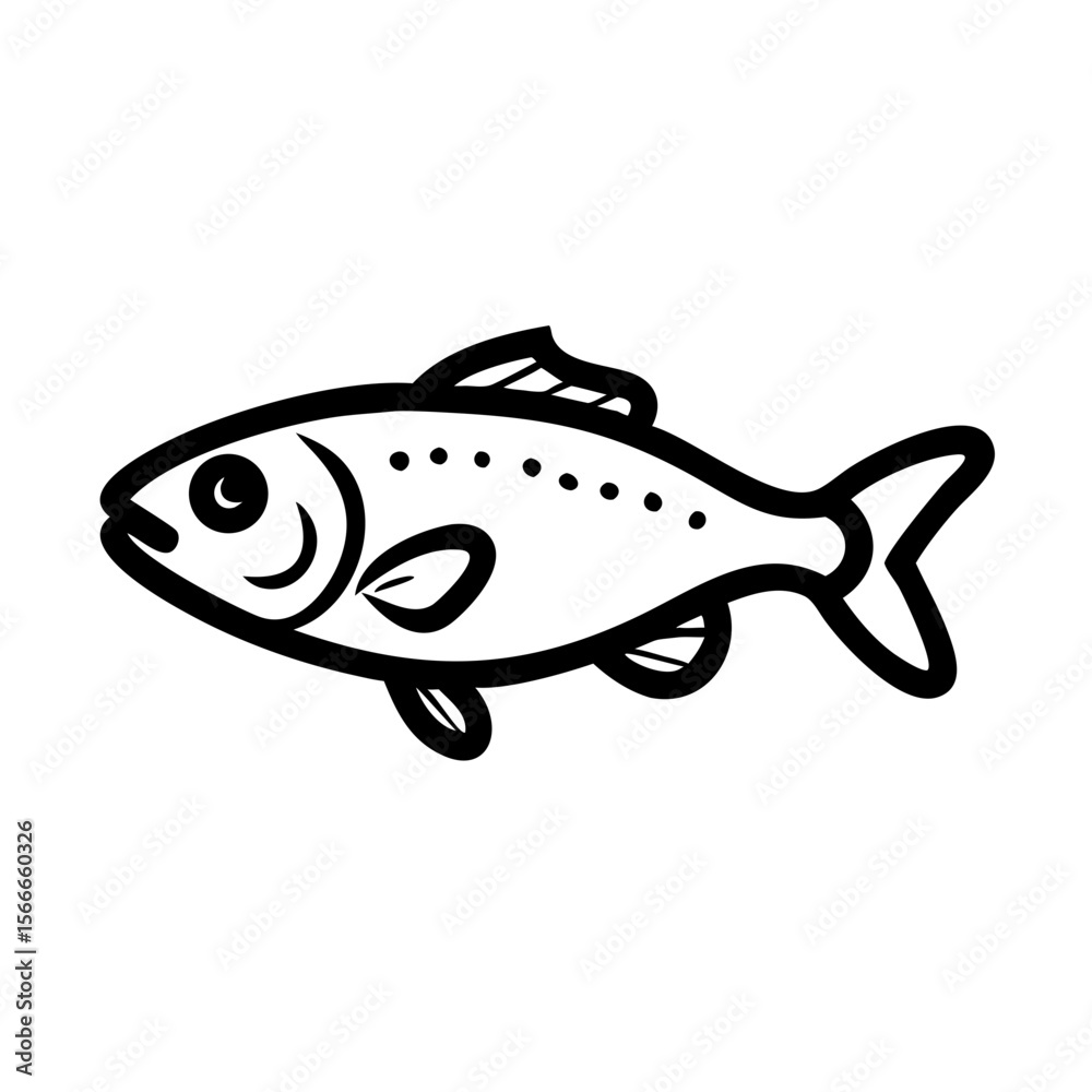 Fish outline swimming to the right in black line style Fish outline swimming to the right in black line style