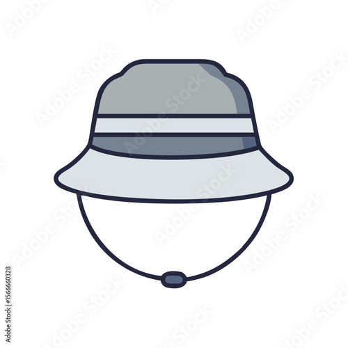 Gray fishing hat with chin strap in flat vector style