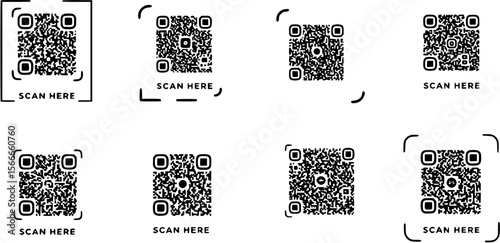 Scan me QR code blank frame. printable scan here sticker template for shop payment, website, app, ui. vector illustration on transparent background.

