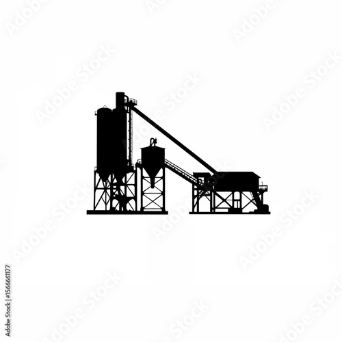 Silhouette of a concrete batching plant on white background