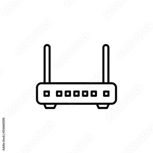Simple outline icon of a wireless router with two antennas and indicator lights