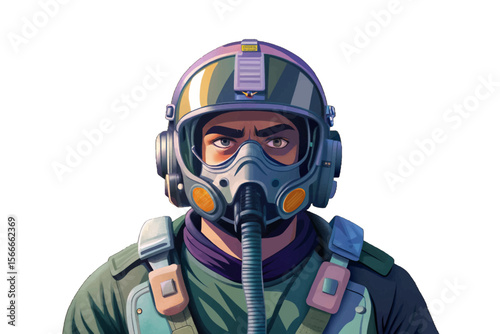 Fighter pilot in white isolated background ideal for conflict zone illustrations, military game assets, posters, and educational visuals