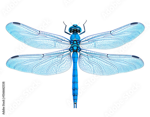 Blue dragonfly with iridescent wings nature clipping path image .
