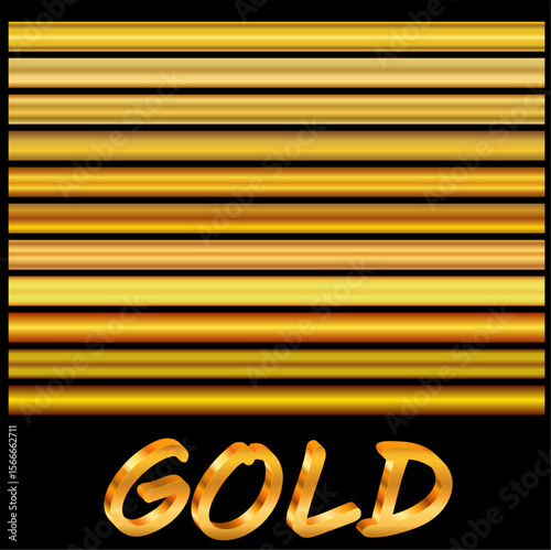 shiny metallic gradients. Metallic texture. Collection of golden metallic gradients. Vector illustration.
