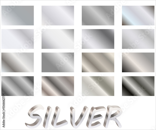 Silver foil texture background set. Realistic silver, gradient mesh. High resolution.chrome metallic gradient.