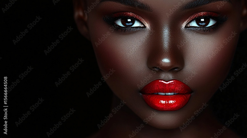 Fototapeta premium stunning african woman with bold red lips and perfect skin