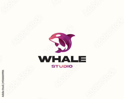 Colorful unique gradient Whale tech studio logo template for company