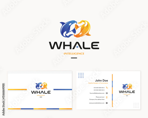 Colorful unique gradient Whale tech studio logo template for company