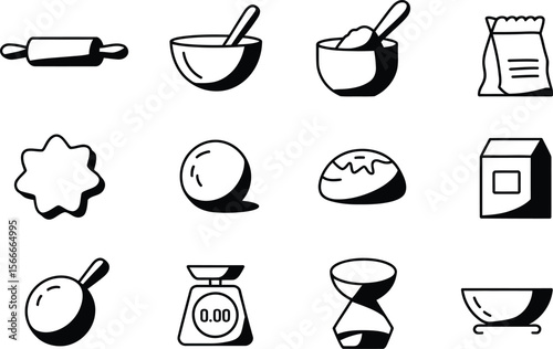 Baking Ingredients Utensils Icons Black White Set vector