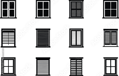 Twelve Black and White Window Icons Set windows