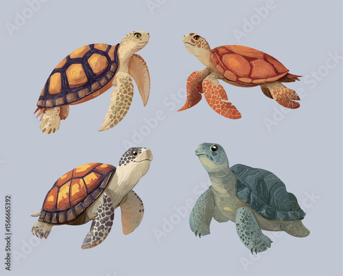 set of sea turtle