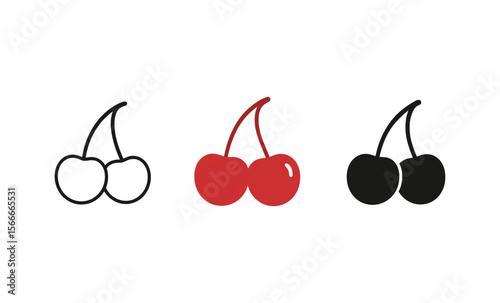 Minimalist cherry icons in black, red, and white on plain background
