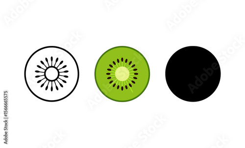Minimalist kiwi slice icon set in black white and green