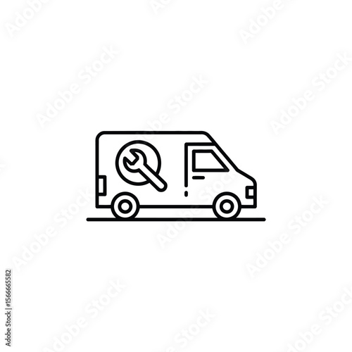 Service van with wrench and question mark icon representing repair and support
