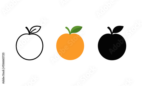 Evolution of peach icon: outline, color, and silhouette variations