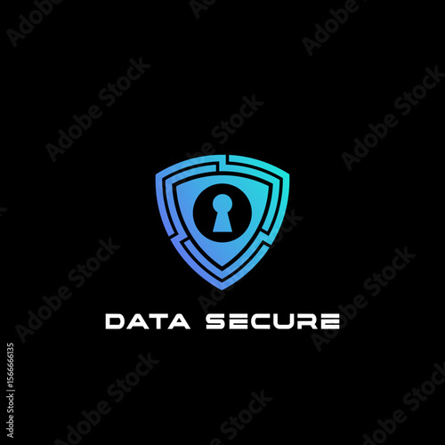 Digital shield with keyhole securing data in a futuristic technological environment